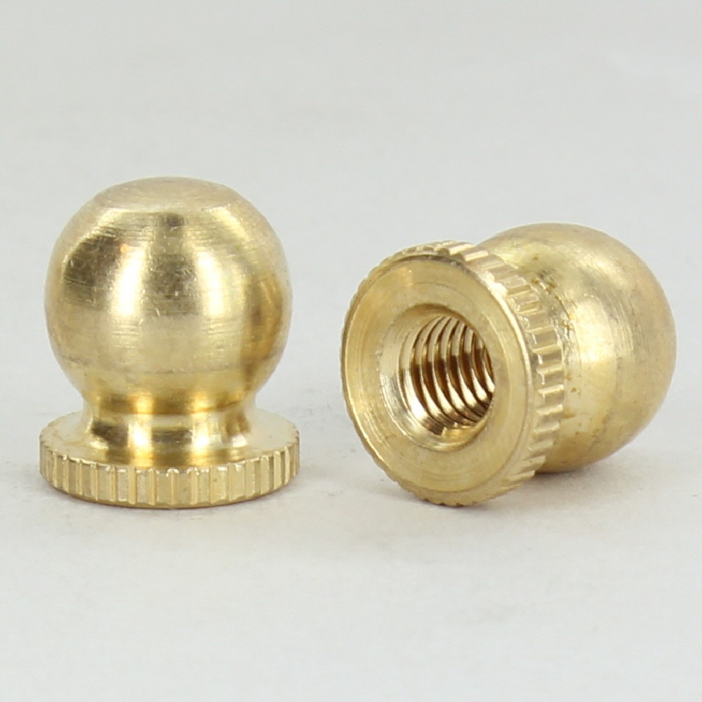 1/4-27 FEMALE THREADED KNURLED BOTTOM BALL FINIAL - UNFINISHED TURNED BRASS
